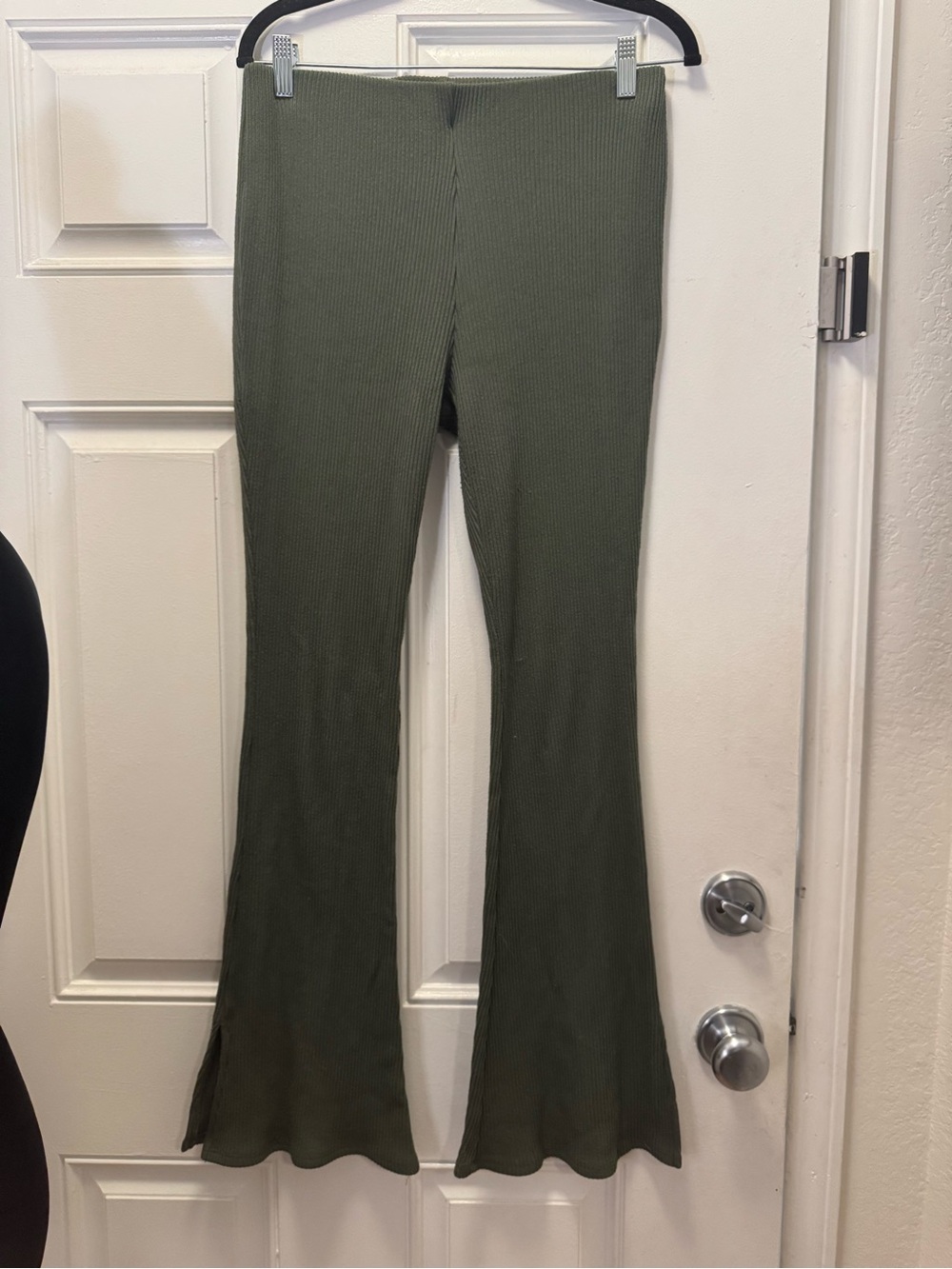 No Boundaries Olive Ribbed Flare Pants 0401